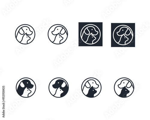 Dog and cat logo design template vector, line of pet logo design suitable for pet shop, store, cafe, business, hotel, veterinary clinic, Domestic animals vector illustration logotype, sign or symbol