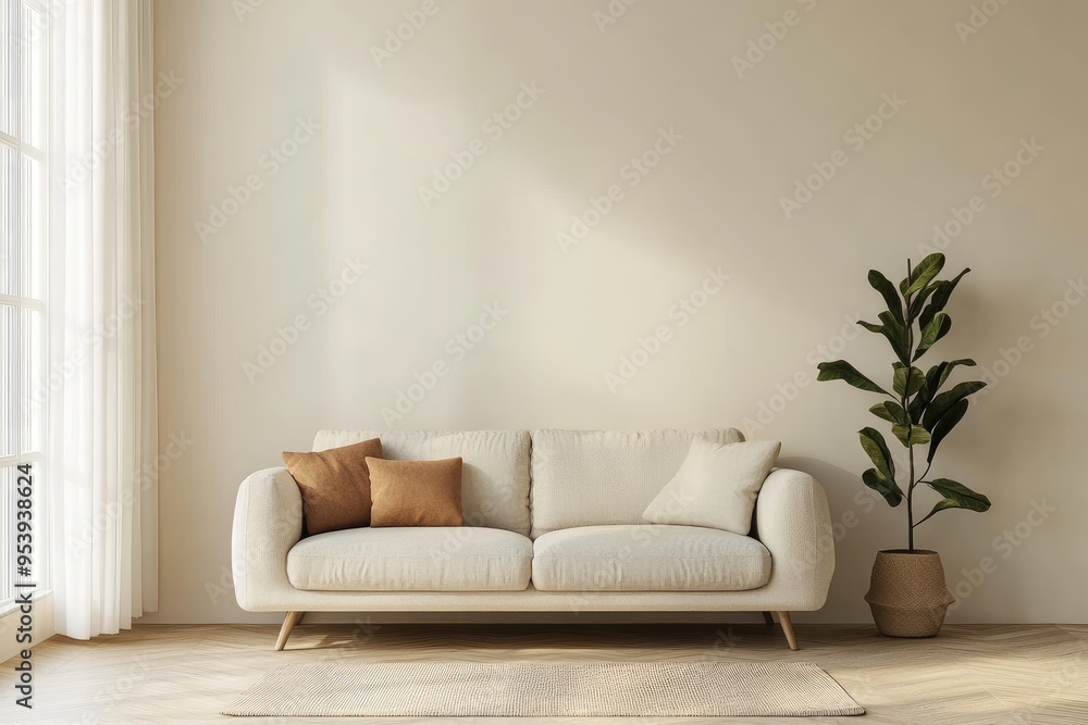 Minimalist Living Room with White Sofa and Plant Minimalist Living Room with White Sofa and Plant