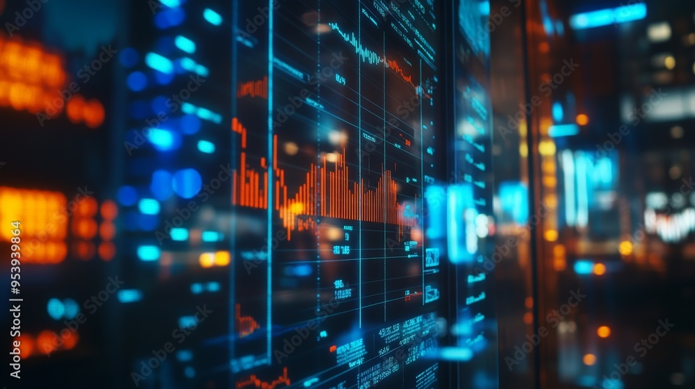 Cryptocurrency charts and graphs on a glass monitor. Cryptocurrency charts and graphs on a glass monitor.
