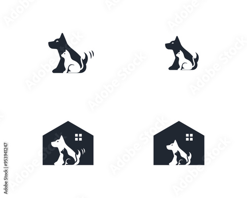 Dog and cat logo design template vector, line of pet logo design suitable for pet shop, store, cafe, business, hotel, veterinary clinic, Domestic animals vector illustration logotype, sign, symbol.