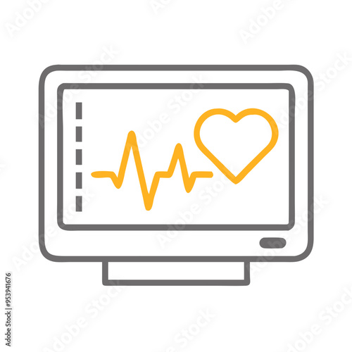 Heart monitor icon, minimalistic style, gray and yellow colors, medical equipment