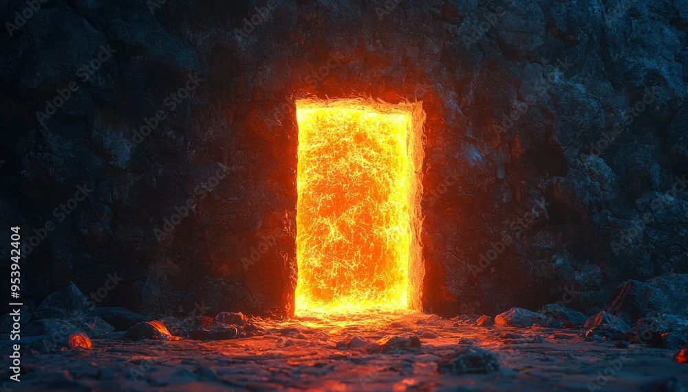 Fototapeta premium Molten Lava Doorway in a Dark Volcanic Cave