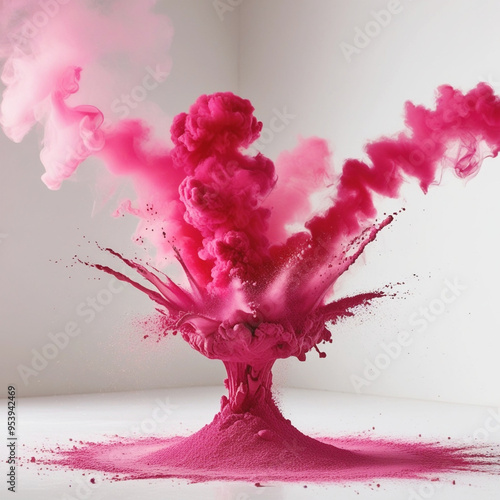 Pink Smoke Paint Explosion: Vibrant Powder Splash Isolated on White Background