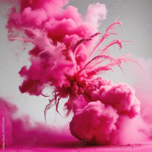 Pink Smoke Paint Explosion: Vibrant Powder Splash Isolated on White Background