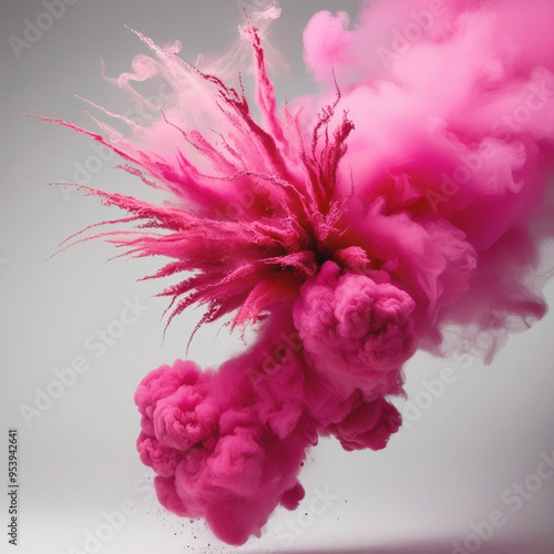 Pink Smoke Paint Explosion: Vibrant Powder Splash Isolated on White Background