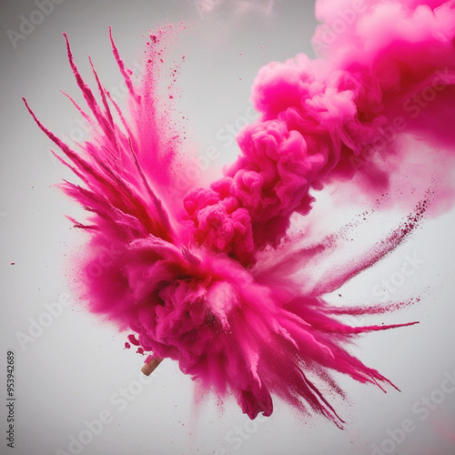 Pink Smoke Paint Explosion: Vibrant Powder Splash Isolated on White Background