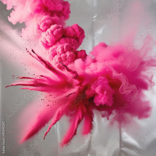 Pink Smoke Paint Explosion: Vibrant Powder Splash Isolated on White Background