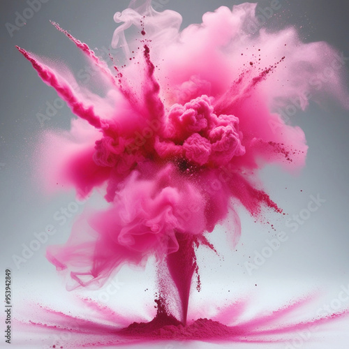 Pink Smoke Paint Explosion: Vibrant Powder Splash Isolated on White Background