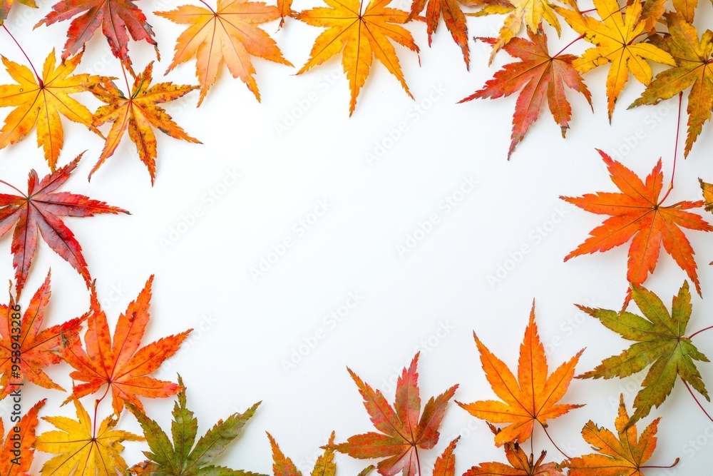 Autumn Maple Leaves Flat Lay White Background created with Generative AI Autumn Maple Leaves Flat Lay White Background created with Generative AI