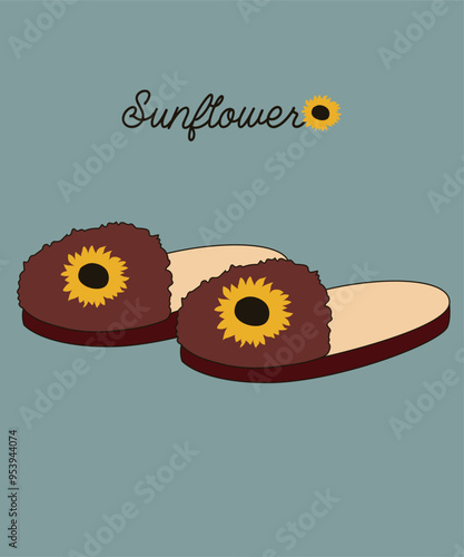 Cute  Sunflower Illustration with Home Slippers 
