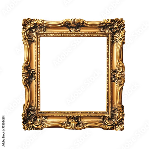 Ornate gold frame isolated transparent background