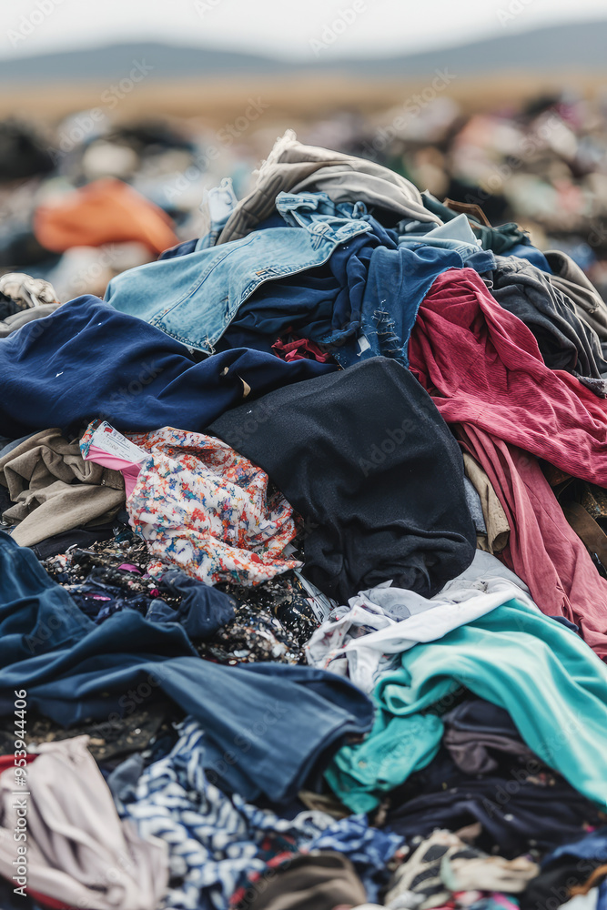 Pile of discarded clothing in landfill in the wasteland, concept of ...