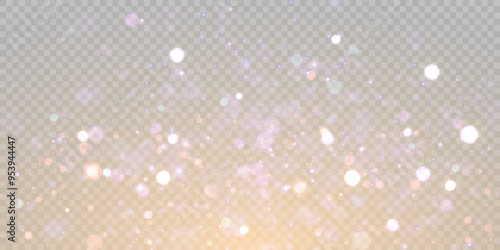 Sparkling glare light effects with colorful shimmer. Beautiful lens flare effect with bokeh, glittery particles and rays. Shining abstract background. Vector illustration 