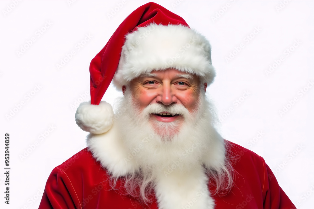 Good-natured elderly man in Santa Claus suit on white background. Copy space. AI generative. Good-natured elderly man in Santa Claus suit on white background. Copy space. AI generative.