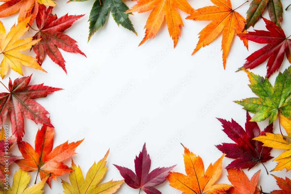 Autumn Maple Leaves Flat Lay White Background created with Generative AI Autumn Maple Leaves Flat Lay White Background created with Generative AI