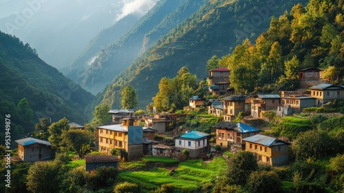 Wallpaper Mural Mountain Village at Sunrise Torontodigital.ca