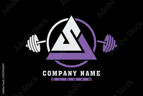 Gym and fitness club logo design template with barbell symbol. SJ or JS GYM, fitness logo with barbell.	
