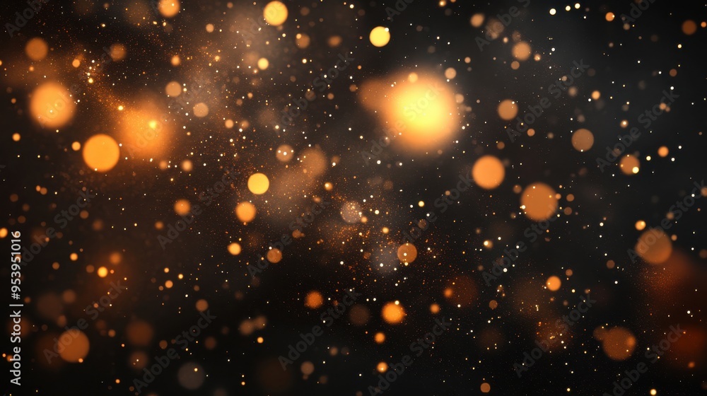 Obraz premium Glowing golden particles floating in a dark space, creating a magical atmosphere during an evening event or celebration
