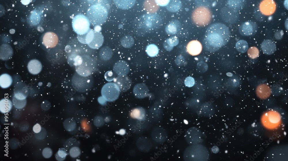 Snowflakes gently falling in a winter evening landscape with soft glowing lights creating a magical atmosphere Snowflakes gently falling in a winter evening landscape with soft glowing lights creating a magical atmosphere