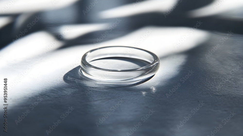 A minimalist clear glass ring with a thin unadorned band rests gracefully on a clean monochrome surface embodying the essence of simplicity and modern design A minimalist clear glass ring with a thin unadorned band rests gracefully on a clean monochrome surface embodying the essence of simplicity and modern design