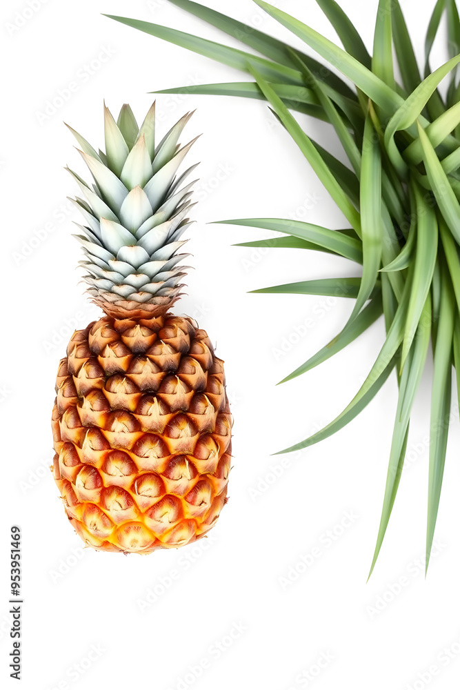A fresh pineapple with a vibrant green crown and a textured golden-brown exterior, isolated background. A fresh pineapple with a vibrant green crown and a textured golden-brown exterior, isolated background.