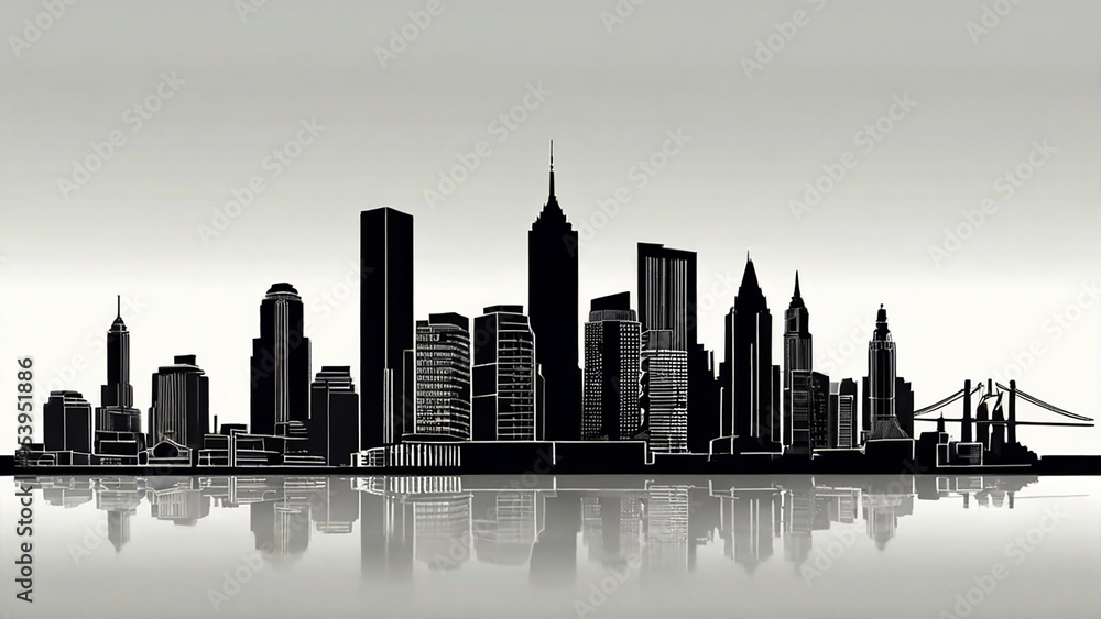 Fototapeta premium silhouette of building facade, black and white line drawing illustration of old houses scheme in white background