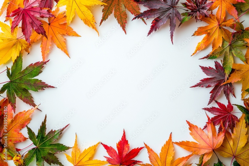Autumn Maple Leaves Flat Lay White Background created with Generative AI Autumn Maple Leaves Flat Lay White Background created with Generative AI