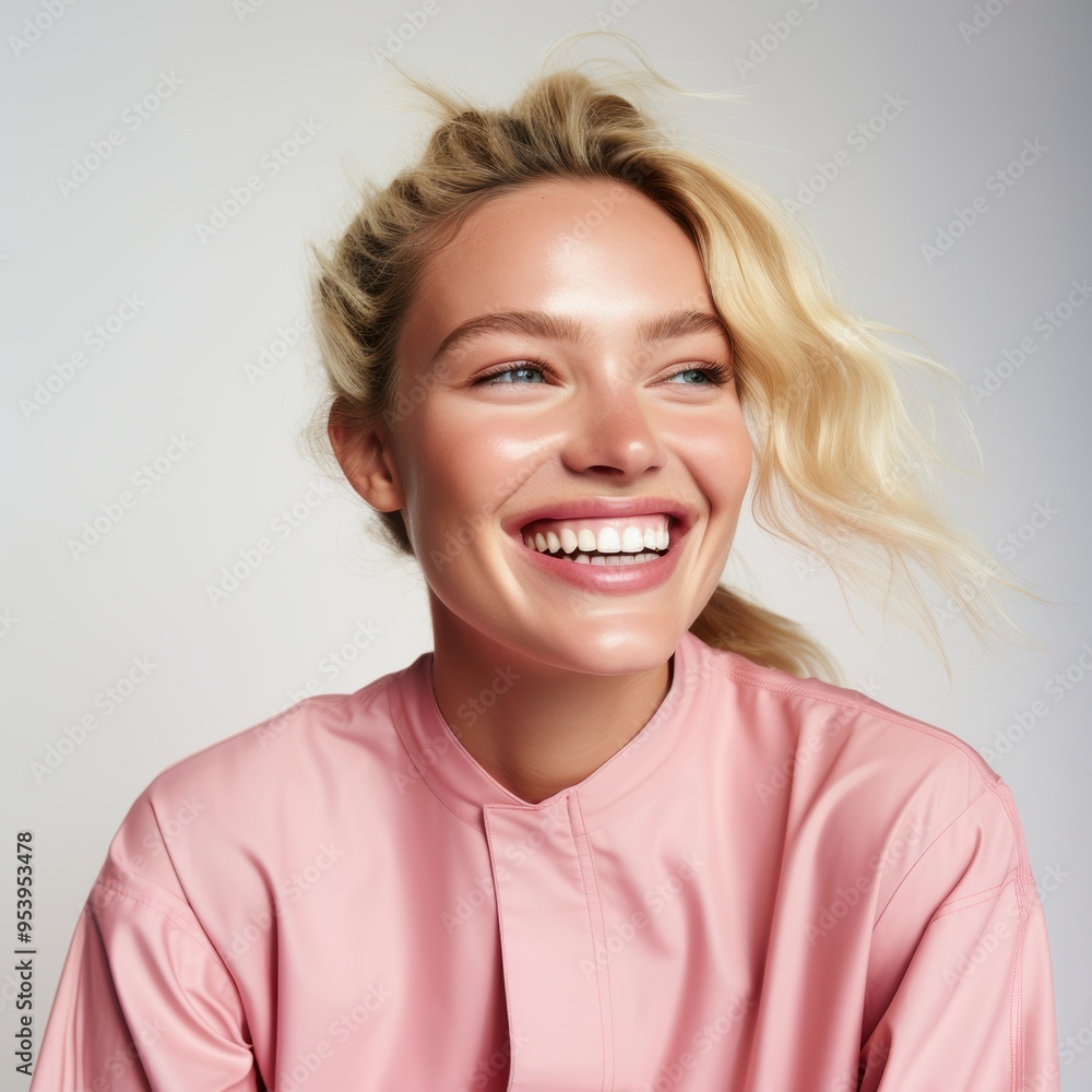 Beautiful model with natural makeup and soft facial expression, close-up portrait in studio Beautiful model with natural makeup and soft facial expression, close-up portrait in studio