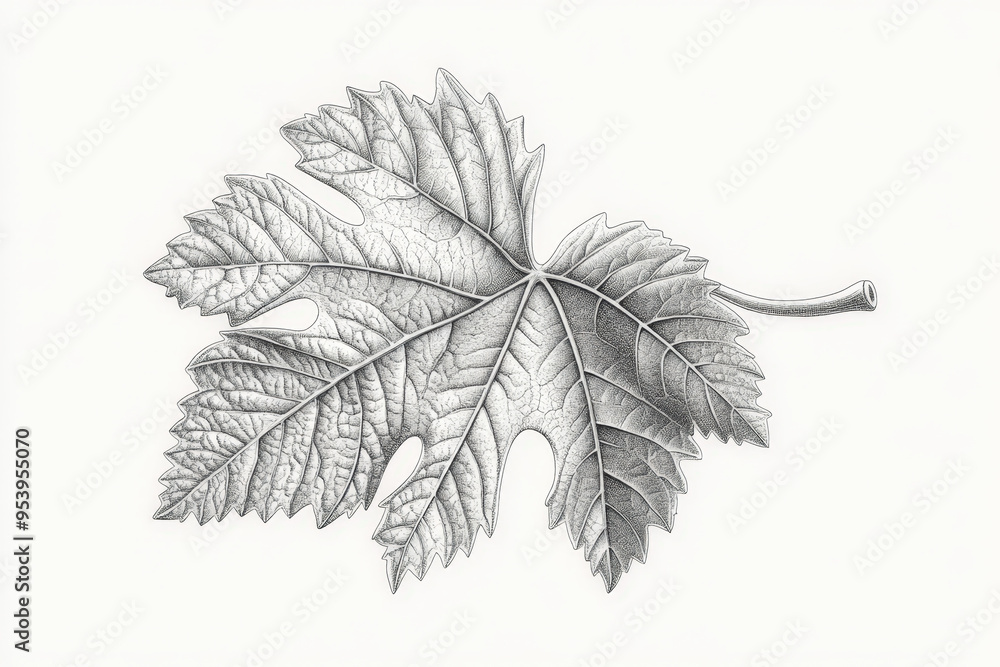 This illustration of a grapevine leaf shows the veins in detail This illustration of a grapevine leaf shows the veins in detail