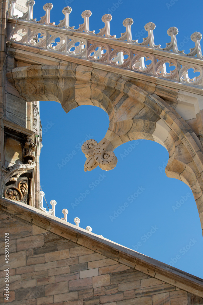 Milan Cathedral (Duomo di Milano), gothic church, details on facade, Milan, Italy