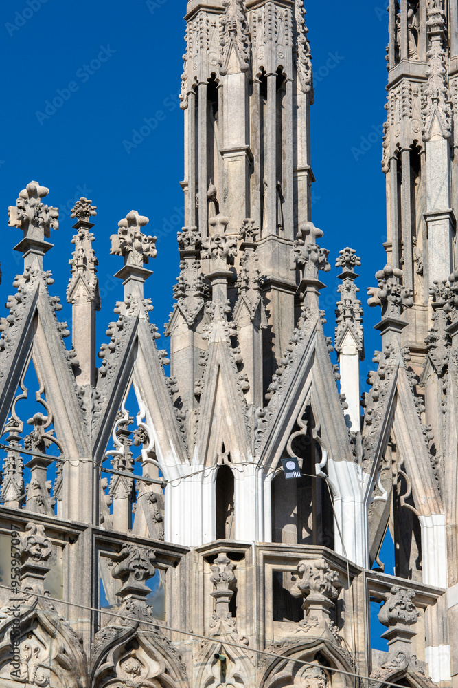Milan Cathedral (Duomo di Milano), gothic church, details on facade, Milan, Italy