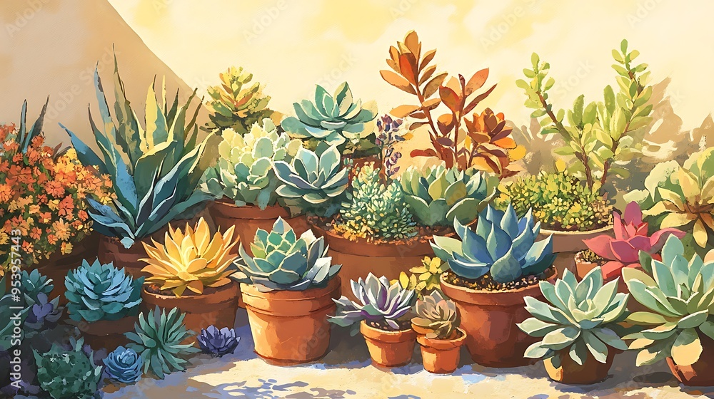 custom made wallpaper toronto digitalA Collection of Succulents in Terracotta Pots