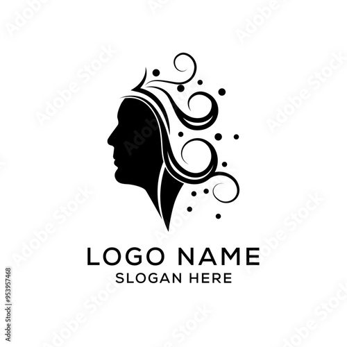 Vector illustration of woman face with beautiful hair - can be used as a logo for beauty salon. Fashion. Beauty. Style logo