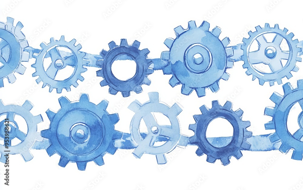 A seamless pattern of blue gears, symbolizing machinery, technology, and industry in a creative, artistic style. A seamless pattern of blue gears, symbolizing machinery, technology, and industry in a creative, artistic style.