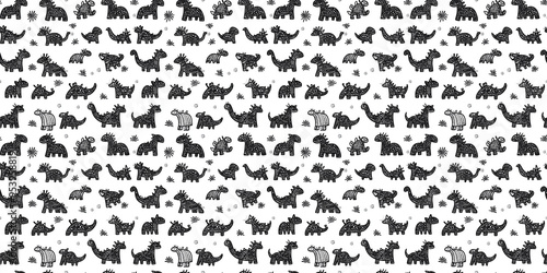 Dino pattern with playful, dinosaur-themed designs. Background seamless pattern. photo