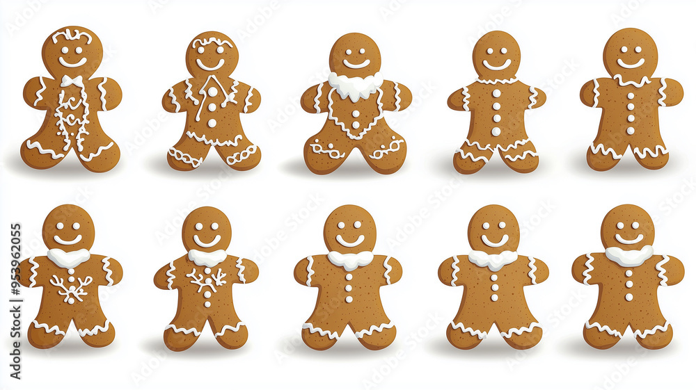 Illustration, set of ginger bread figures,baking clipart illustrations, depicting gingerbread cookies, candy canes isolated on a transparent background. Christmas food on transparent background. Ginge Illustration, set of ginger bread figures,baking clipart illustrations, depicting gingerbread cookies, candy canes isolated on a transparent background. Christmas food on transparent background. Ginge