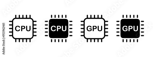 CPU and GPU core icon. Central graphic processor symbol. Circuit board chipset vector illustration. Computer hardware sign. Microprocessor electronic scheme. Microchip pictogram.
