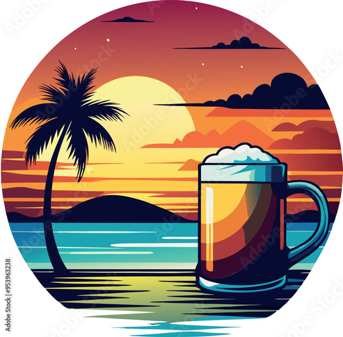 There is a beer mug  Cold Brew at Sunset