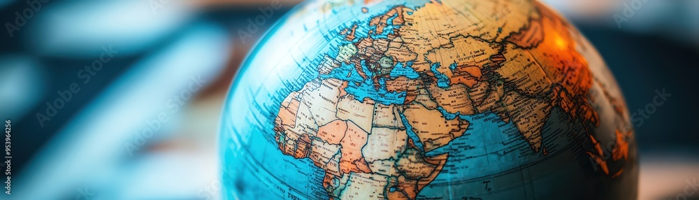 Close-up of a globe, showing continents and oceans. Close-up of a globe, showing continents and oceans.