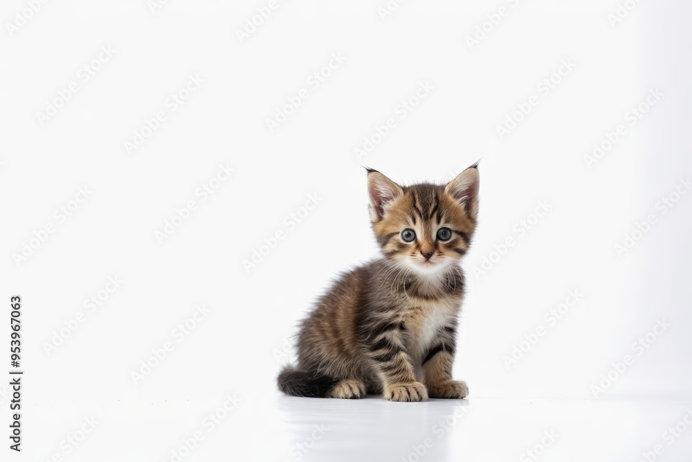 Obraz premium there is a small kitten sitting on a white surface
