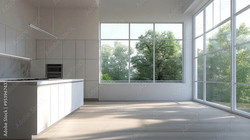 Obraz premium Modern home kitchen interior with cabinet, Generative Ai.