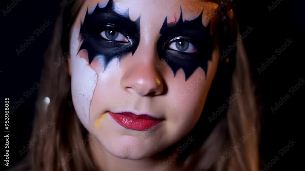 A young girl with elaborate and spooky make-up for Halloween. A young girl with elaborate and spooky make-up for Halloween.