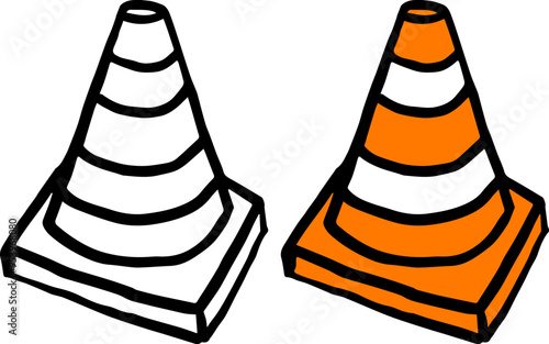 Hand drawn Traffic Cones. Simple shapes. Set of construction or road cone vector icons.
