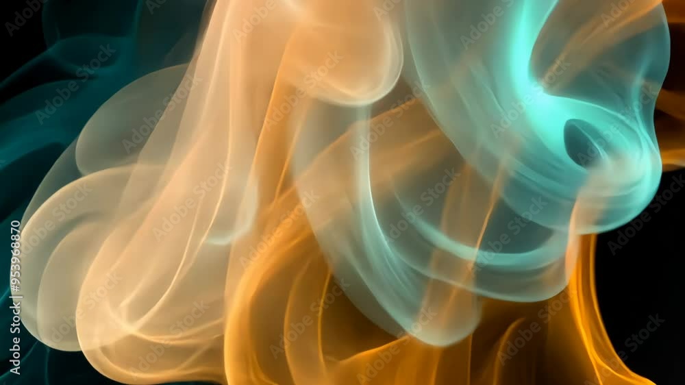 Abstract smoke background with orange and teal swirls, digital art concept Abstract smoke background with orange and teal swirls, digital art concept