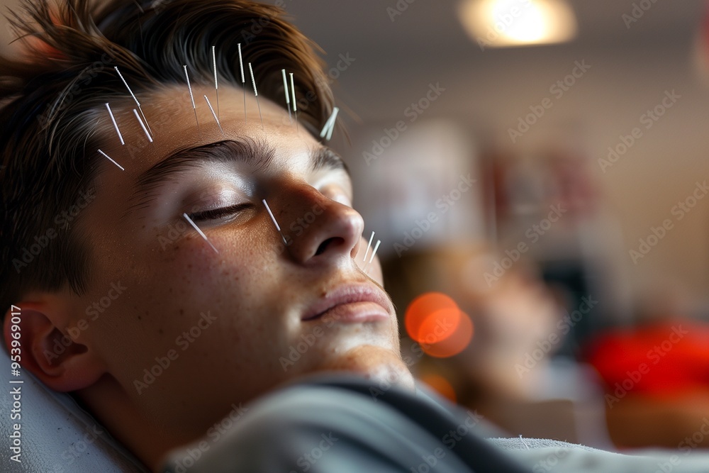 Patient getting acupuncture back treatment Patient getting acupuncture back treatment