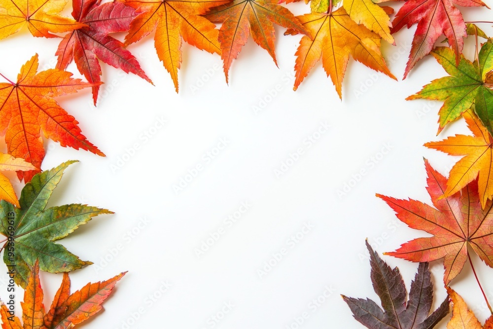 Autumn Maple Leaves Flat Lay White Background created with Generative AI Autumn Maple Leaves Flat Lay White Background created with Generative AI