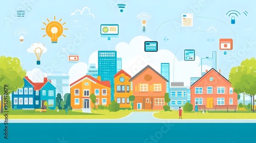 A graphic depicting the of IoT enabled communication systems that enhance connectivity and between parents and schools promoting efficient data exchange