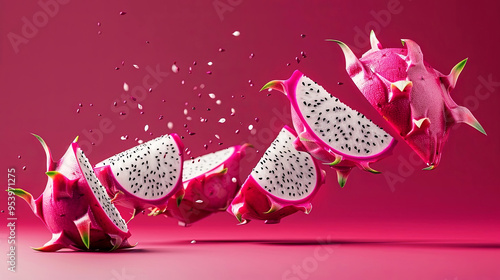 Stylish and vibrant dragon fruit illustration pops in vivid pink, capturing the beauty of this exotic fruit