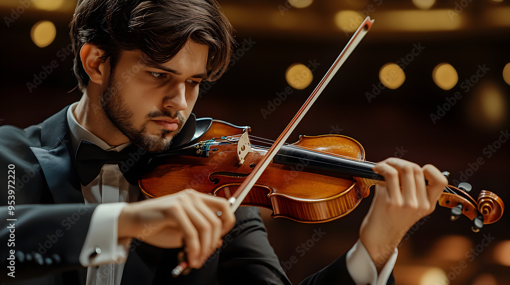 Fototapeta premium Passion pouring out in classical violin performance