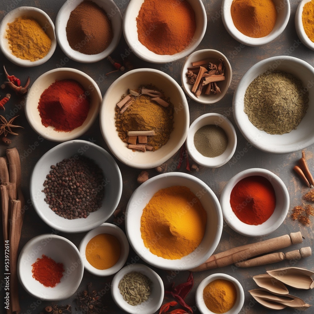 Spice Symphony: Vibrant Colors Dance in Ceramic Bowls Spice Symphony: Vibrant Colors Dance in Ceramic Bowls